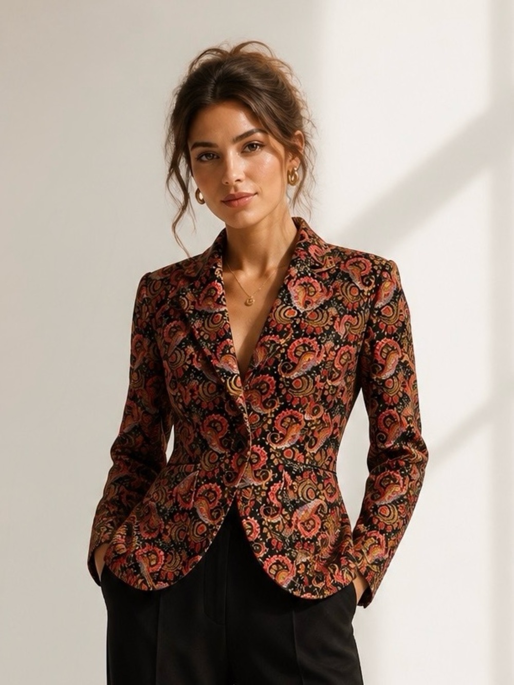 J. Peterman Paisley Velvet Blazer – Tailored Single-Button Statement Blazer